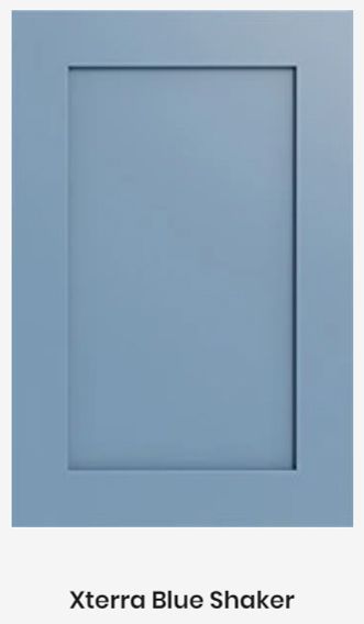 A picture of a blue shaker cabinet door.