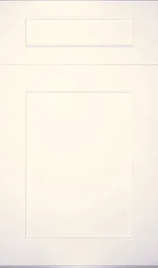 A close up of a white cabinet door.