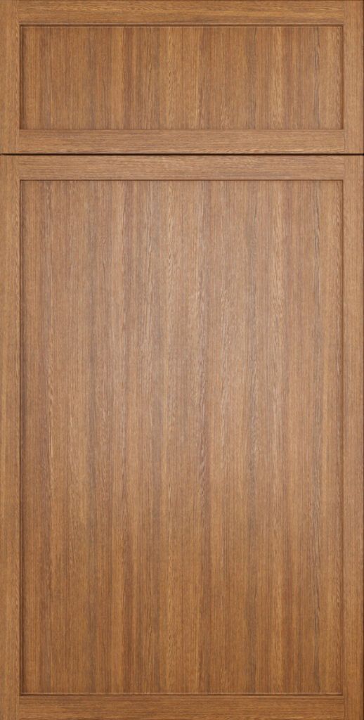 A close up of a wooden door with a square frame.