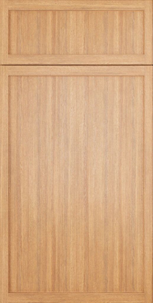 A close up of a wooden door with a square frame.