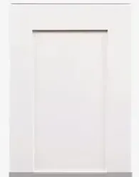 A close up of a white cabinet door on a white background.