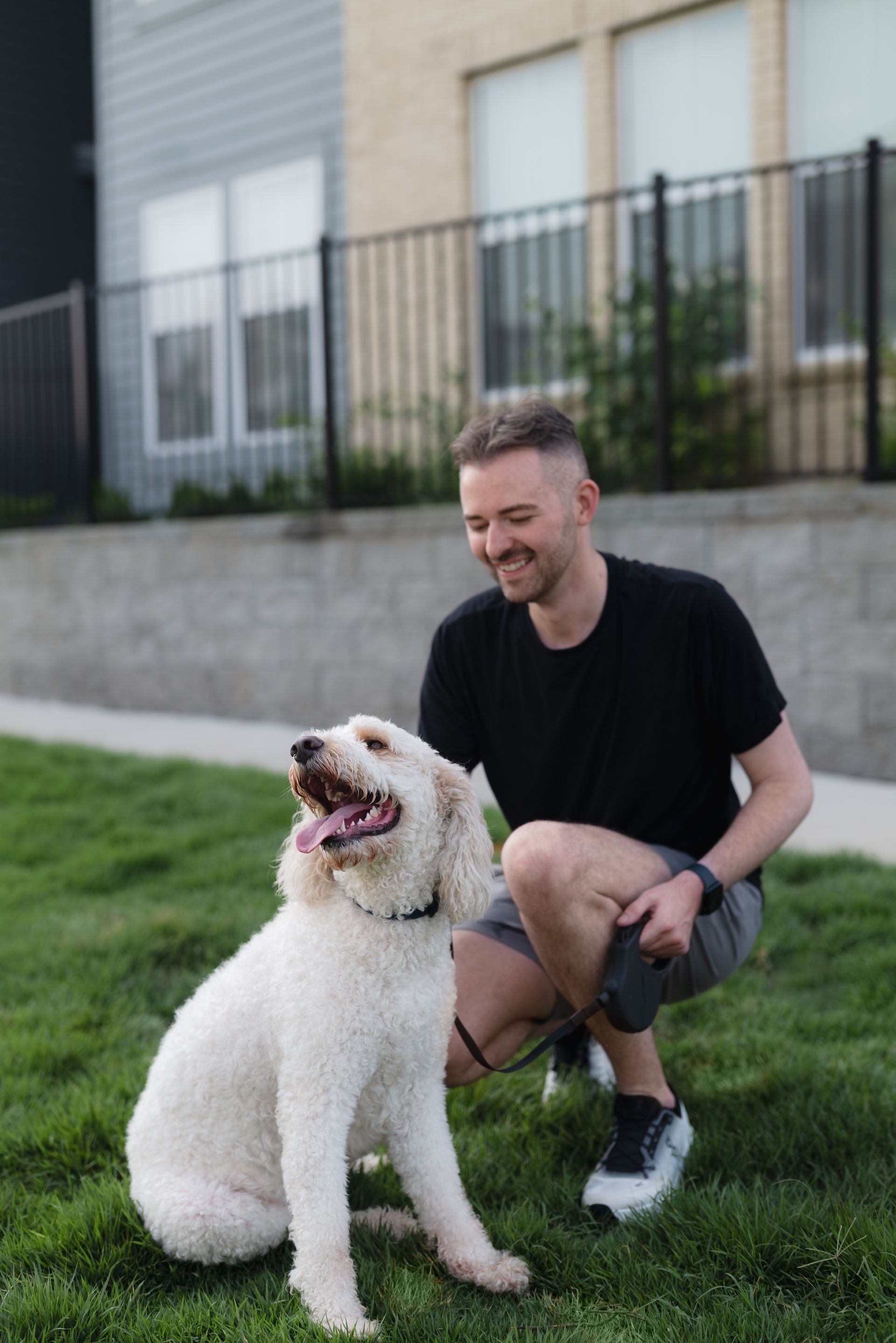 Person with white dog