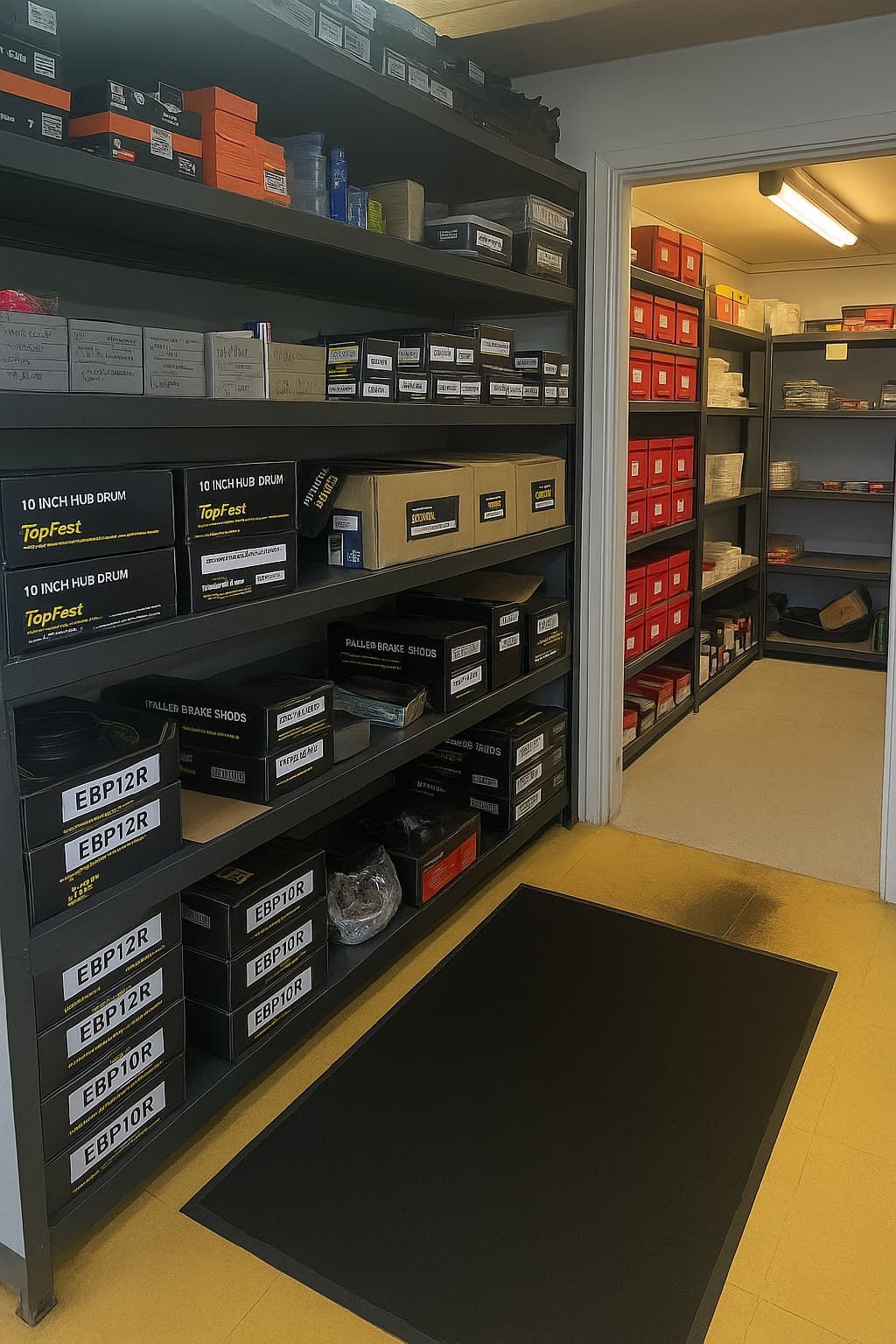 A Storage Room with Shelves Filled with Boxes and Containers — Pialba Brake Clutch & Steering in Pialba, QLD