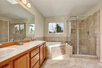 Master bathroom with corner bathtub - Glass Repair and Services in New Bedford, MA