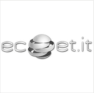 Logo per ecet.it: testo con una sfera di nastri intrecciati.