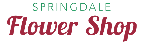 Springdale Flower Shop logo. Green text 
