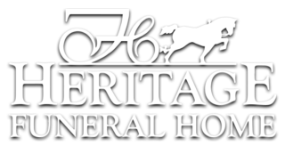 Logo for Heritage Funeral Home, with cursive 