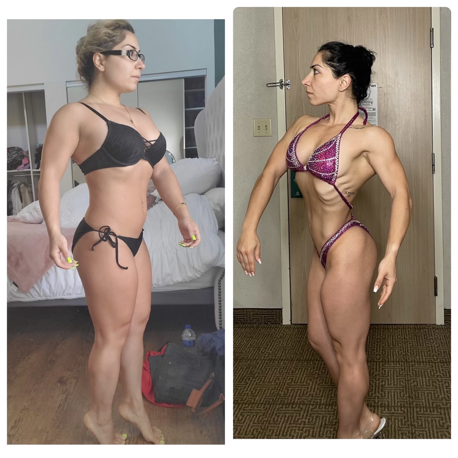 A woman in a bikini is standing next to another woman in a bikini