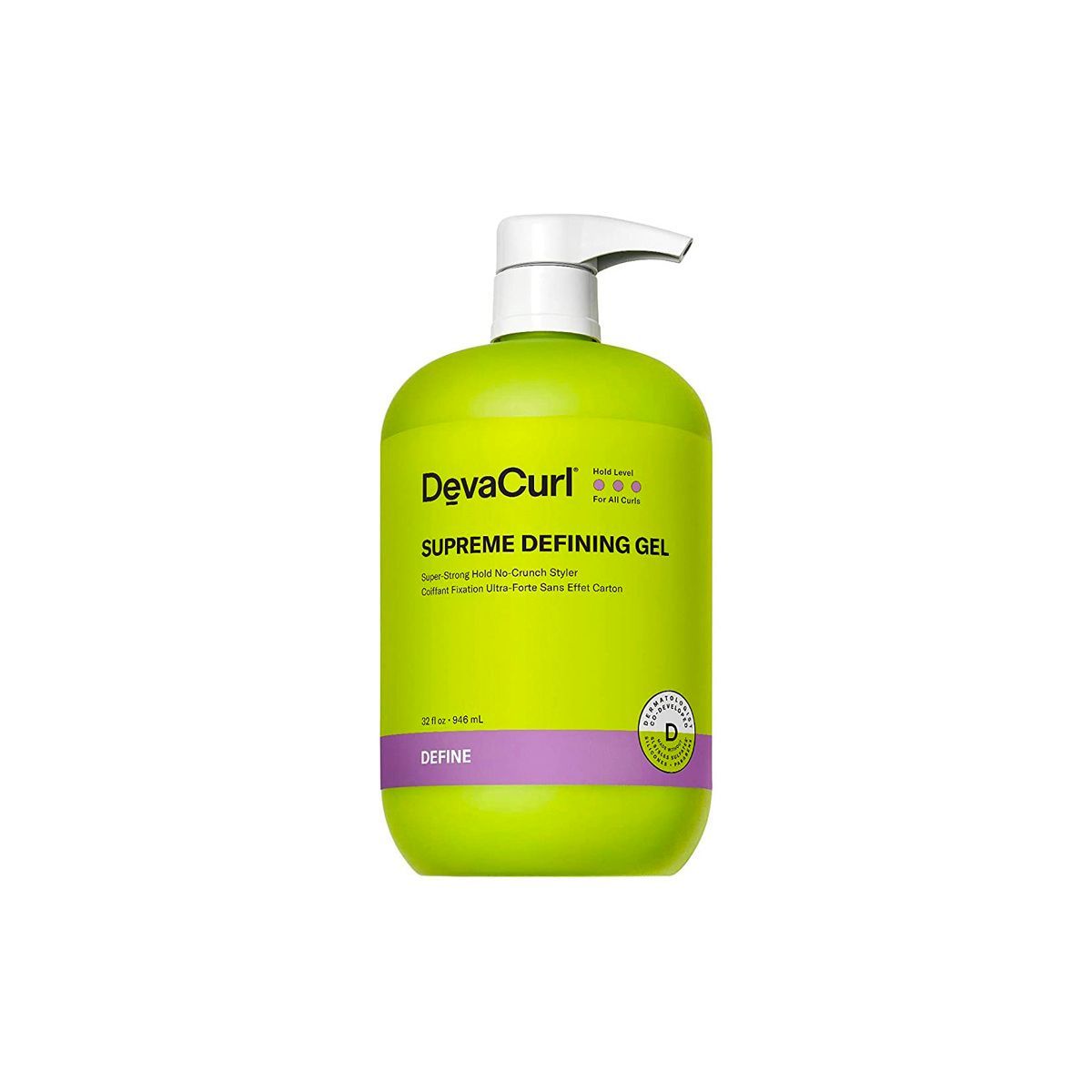A green bottle of deva curl supreme defining gel