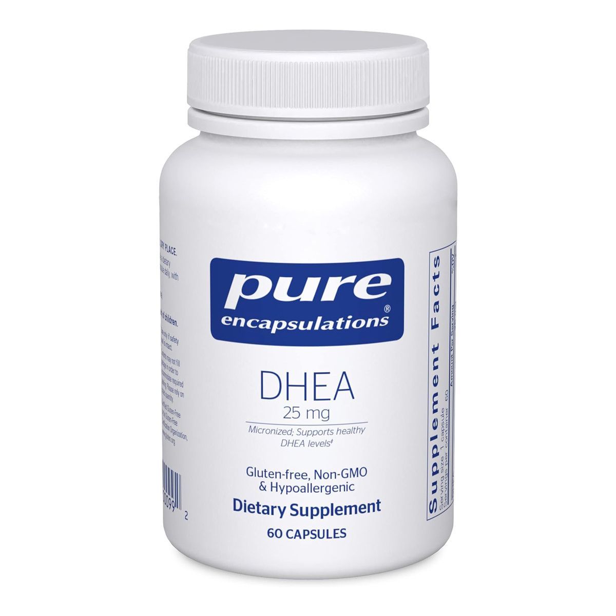 A bottle of pure encapsulations dhea dietary supplement
