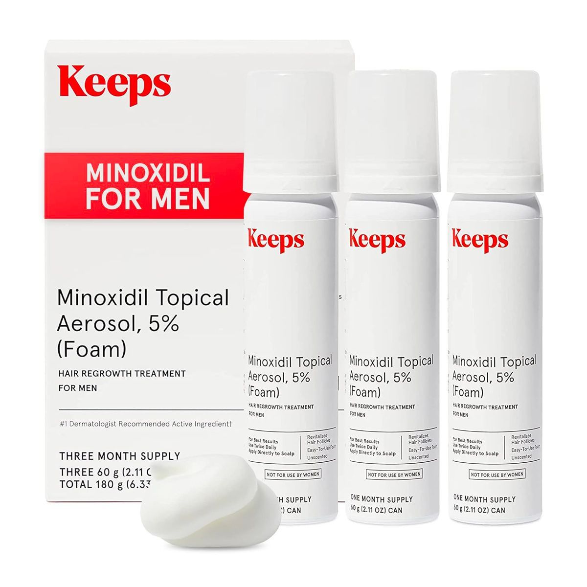 A box of keeps minoxidil topical aerosol 5 % foam