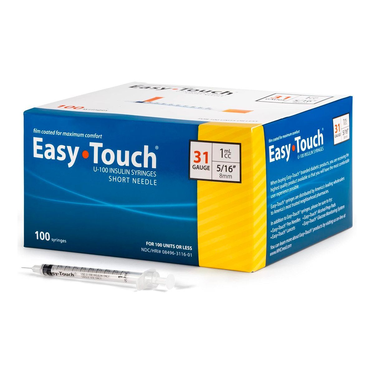 A box of easy touch short needle syringes
