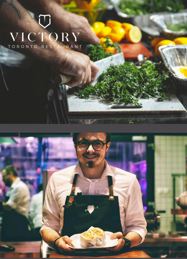 Chef preparing fresh herbs, then presenting a plated dessert in a restaurant kitchen.