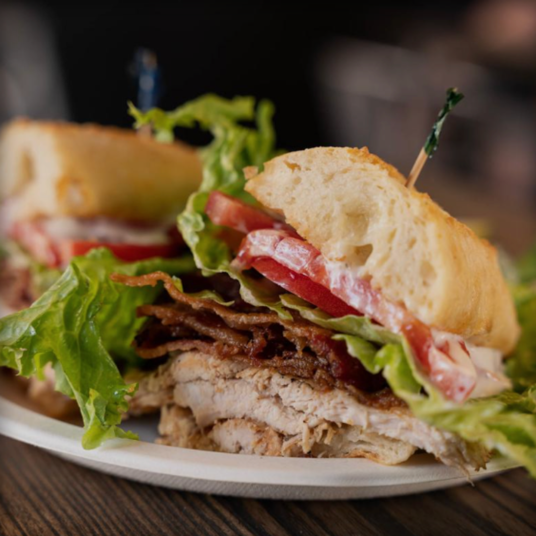 Plain toasted bagel sandwich made with chicken bacon ranch & tomato.