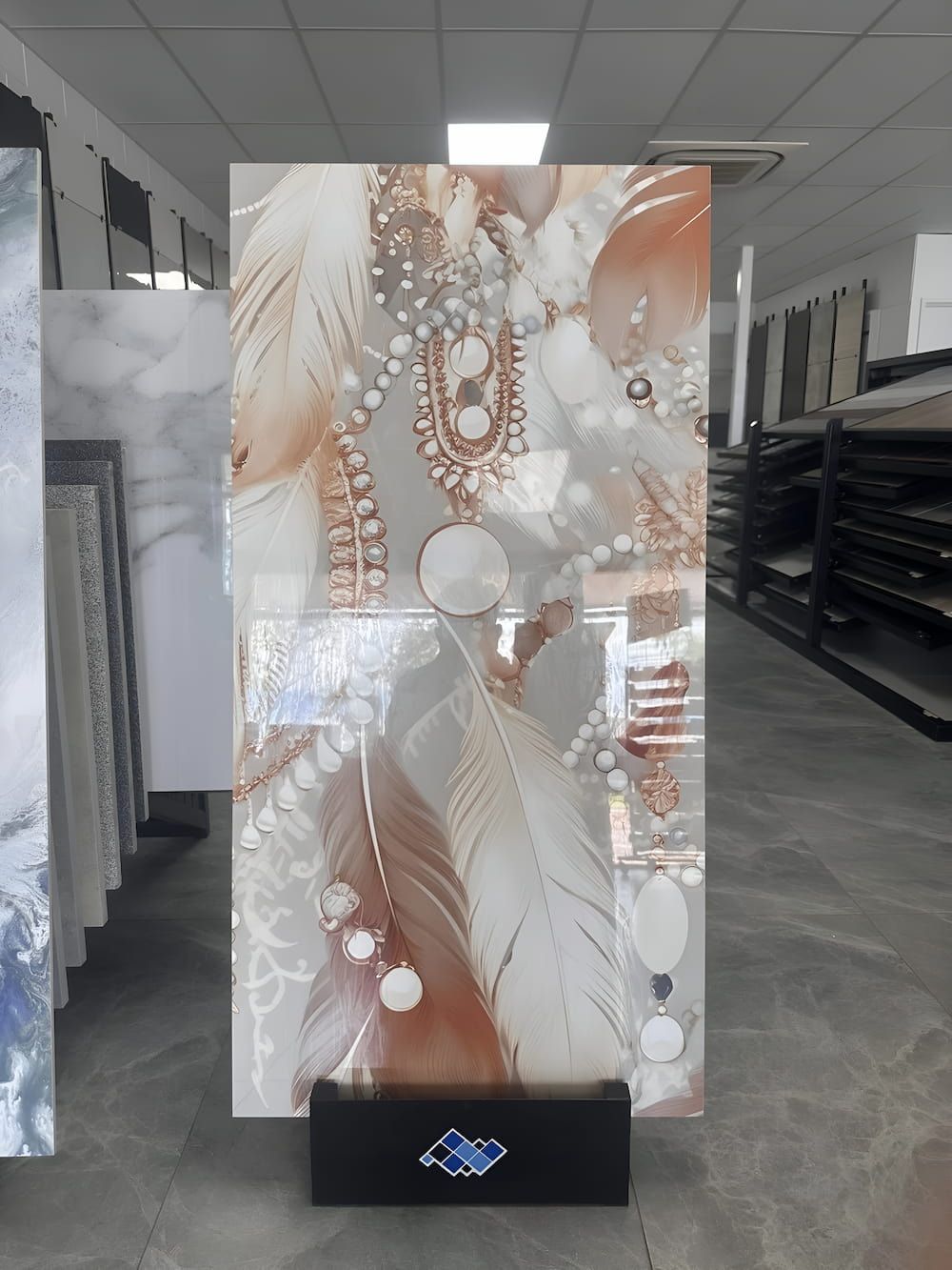 A Tile With Feathers On It Is On Display In A Store — Tile Centre NT In Winnellie, NT