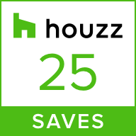 Houzz badge: green house logo,