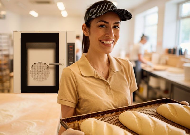 Bandejas de pan con cocción uniforme en una panadería industrial estandarizada