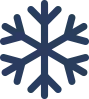 Um ícone de floco de neve azul em um fundo branco.