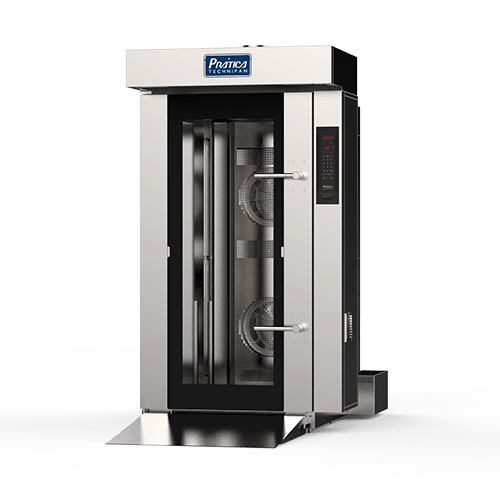 Un horno de acero inoxidable con puerta de cristal sobre un fondo blanco.