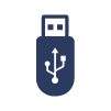 Un icono de unidad flash USB azul sobre un fondo blanco.