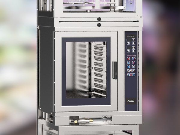 Un horno de convección se apila uno encima del otro.