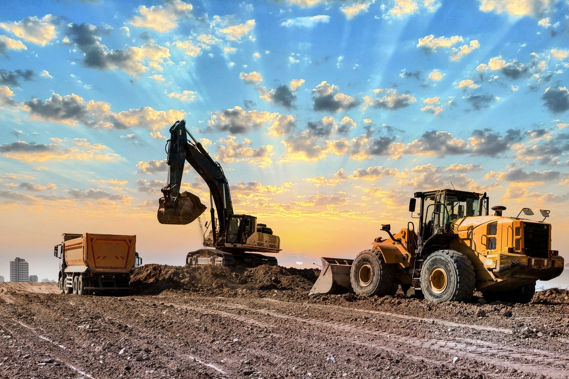 Excavators Working on Construction Site at Sunset | Benalla, Vic | Darrel's Diggers