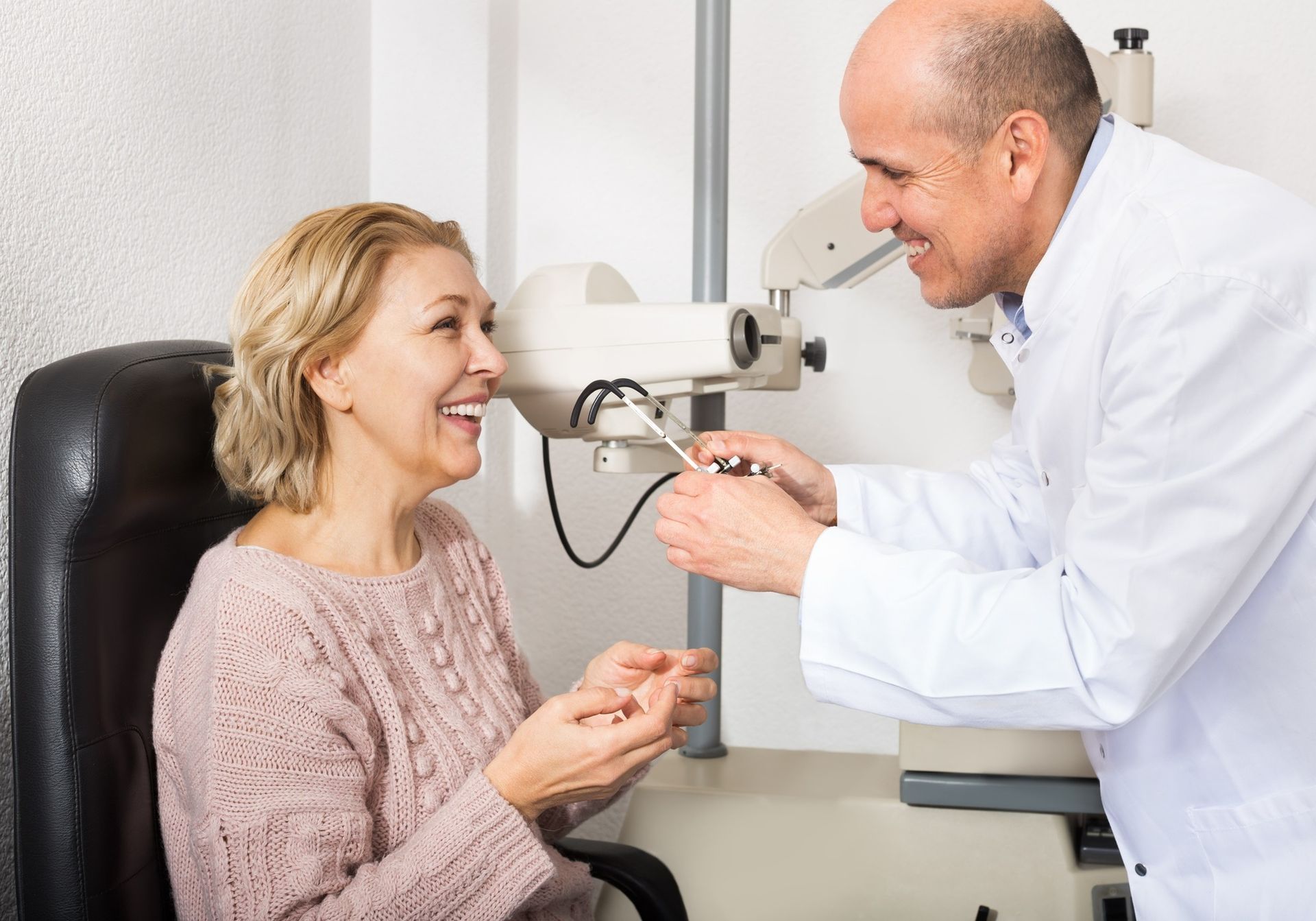 A Professional Optometrist Uses a Slit Lamp — Peninsula Eyecare Izzards Optometrists in Point Clare, NSW