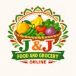 J&J Food and Grocery logo with a basket of colorful fruits and vegetables and the word &ldquo;Online&rdquo;