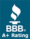 The bbb a + rating logo is on a blue background.