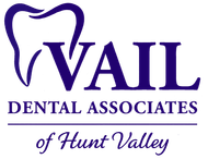 Logo for Vail Dental Associates of Hunt Valley, featuring a tooth icon and dark blue text.