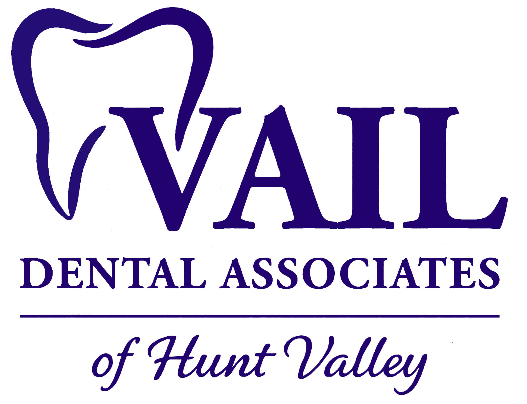 Logo for Vail Dental Associates of Hunt Valley, featuring a purple tooth icon and text.