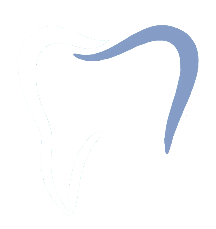 Tooth outline with a blue curved line on top.