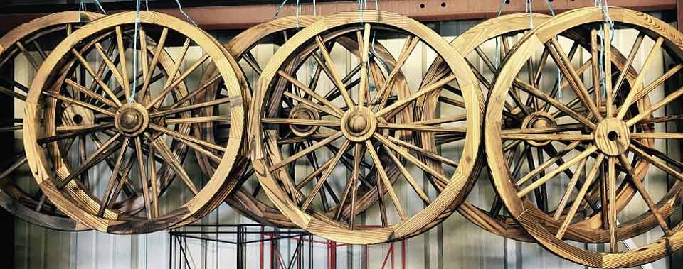 Wooden wagon wheels — Western Party Rentals in Yorba Linda, CA