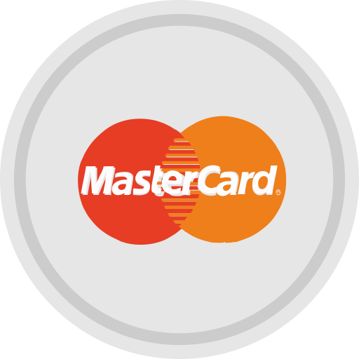 Mastercard logo: Two overlapping circles, red and orange, with 