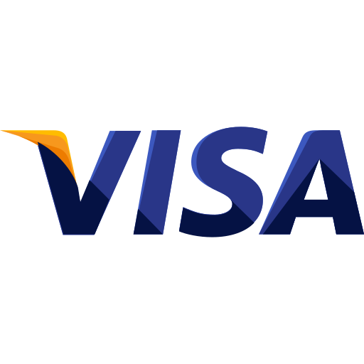 Visa logo: Blue text with an orange and gold arc above the 