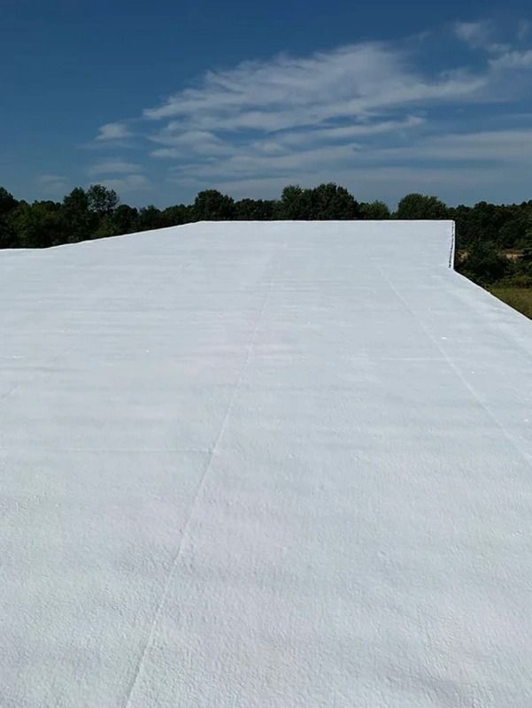 A large white roof with trees in the background on a sunny day