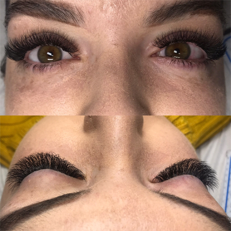 before and after eyebrow shaping and eye extensions