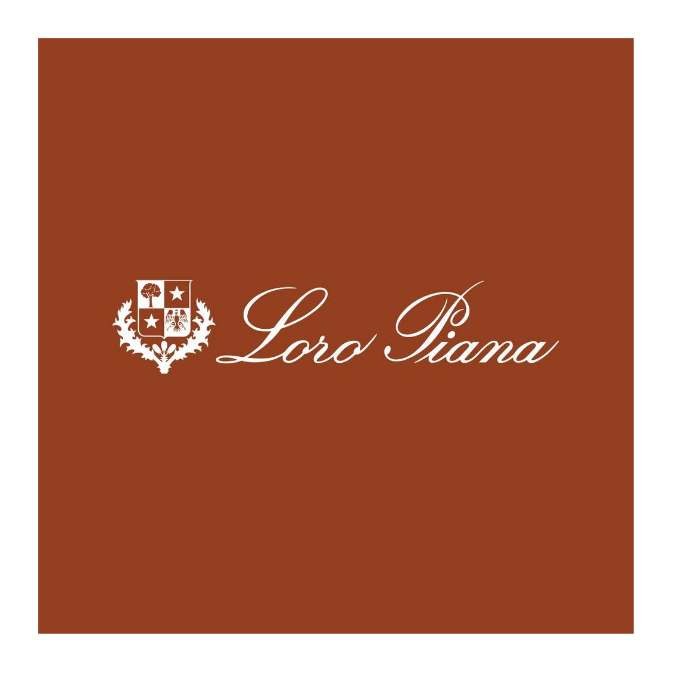 The logo for loro piana is on a brown background