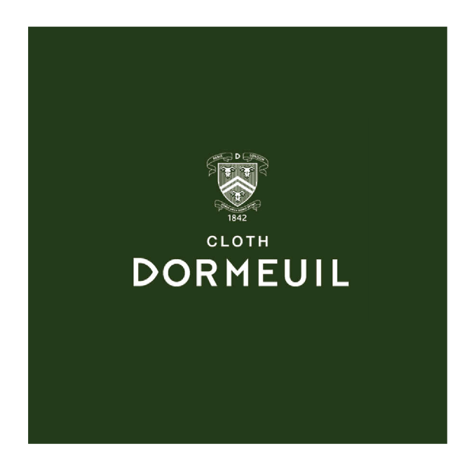 The logo for dormeuil cloth is on a green background.