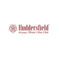 A logo for huddersfield luxury british suit cloth