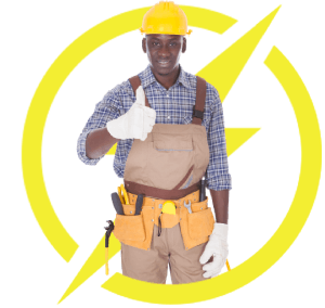 A man wearing a hard hat is giving a thumbs up