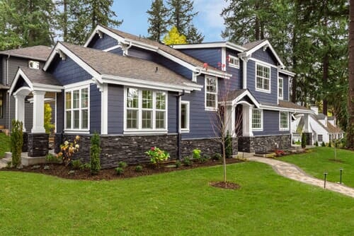 Custom Blue Home with Lawn — Custom Home Construction in Shoreline, WA