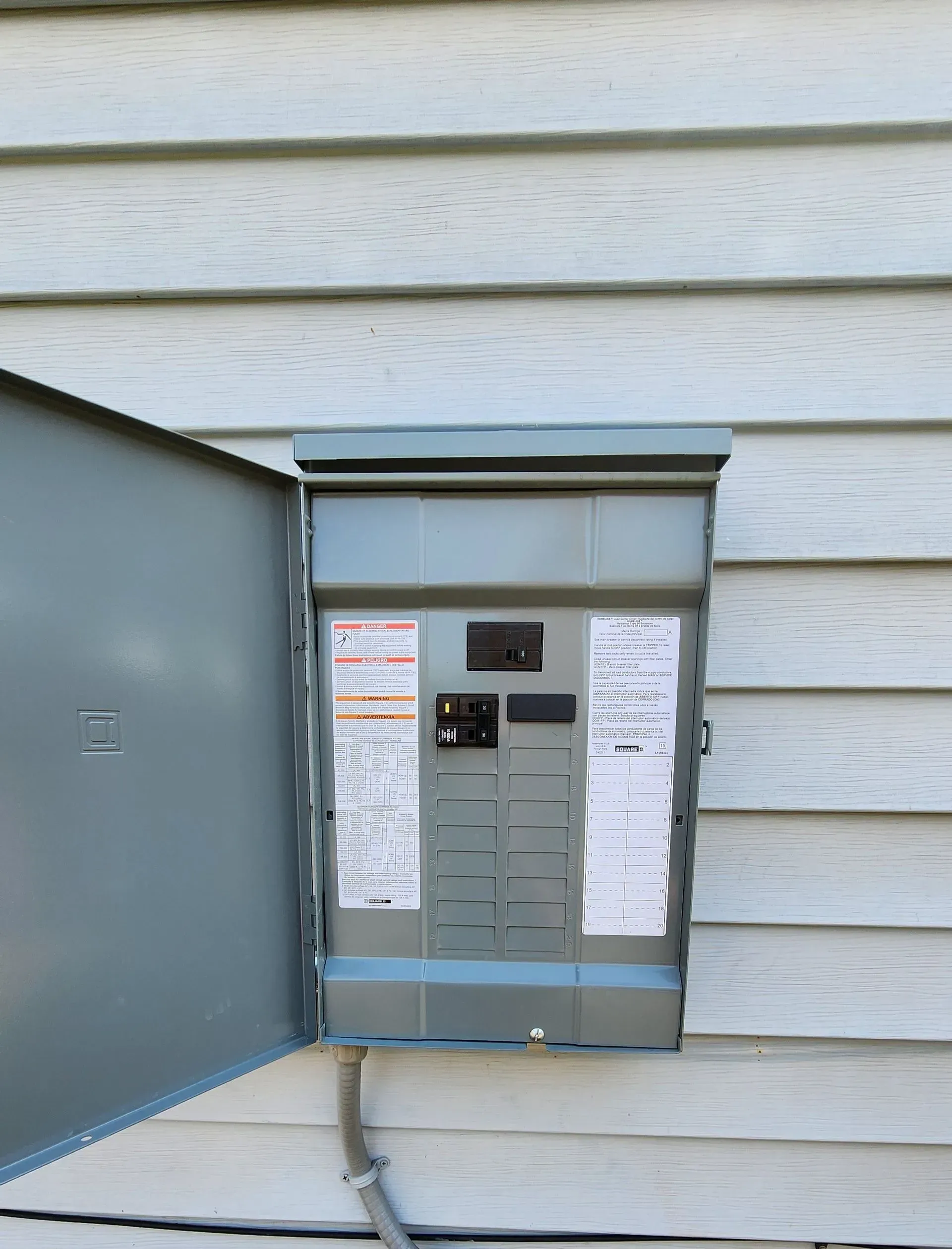 A electric panel on the side of a house