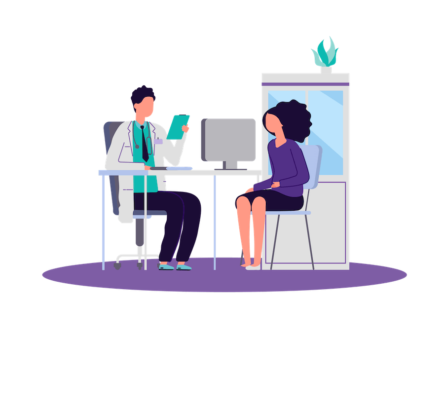 A doctor is talking to a patient who is sitting at a desk. A doctor is talking to a patient who is sitting at a desk.