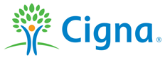 A cigna logo with a tree and a person in the middle.