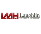 The logo for laughlin memorial hospital is red and black.
