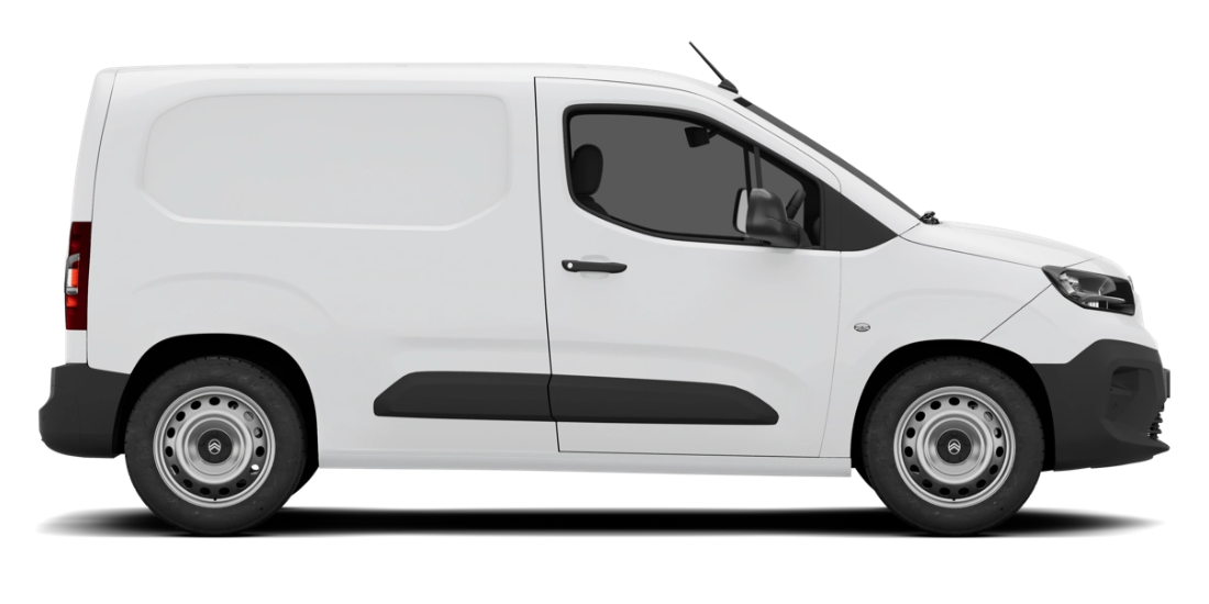 White cargo van on a white background, side view.