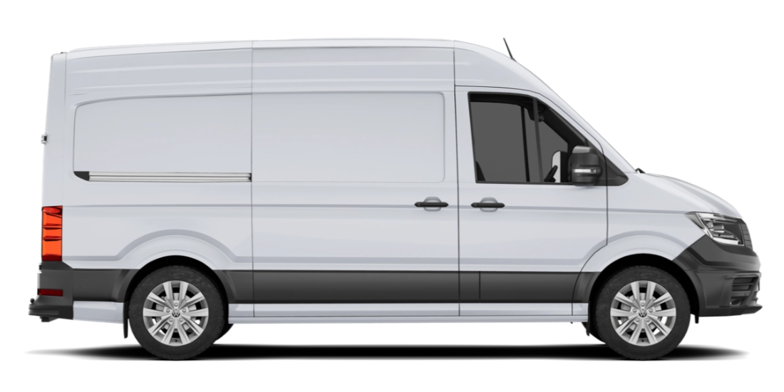 White cargo van, side view.