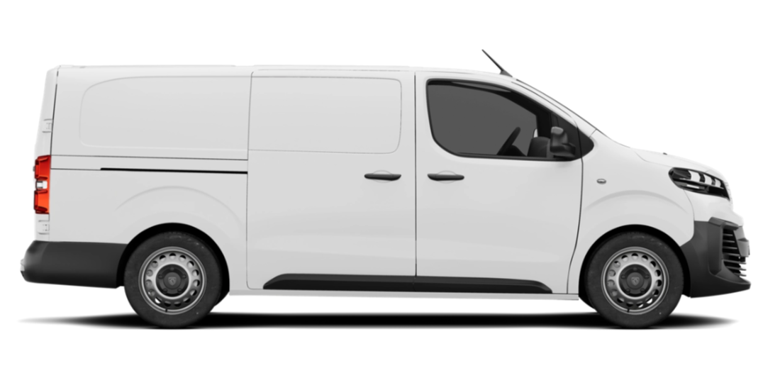 White cargo van on a white background.