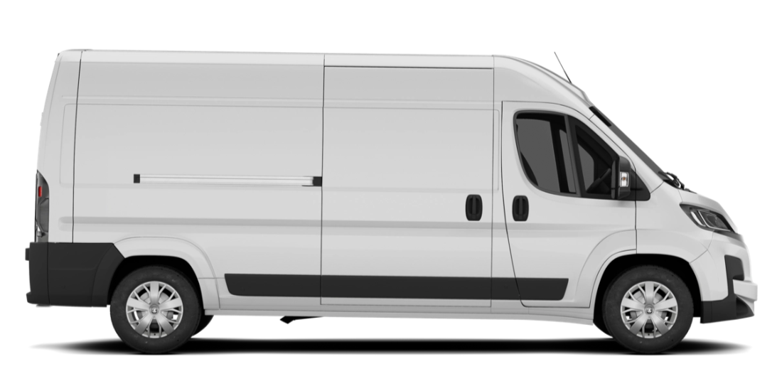 White cargo van, side view.